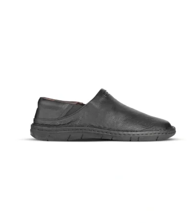 Side Profile View | Men's Backless Black Leather Slip-On Shoes - Side Profile
