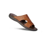 Side Profile View | Men's Lightweight Tan Leather Comfort Slide Slippers - Side Profile