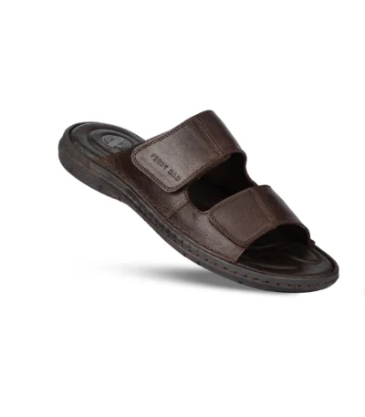 Side Profile View | Handcrafted Brown Leather Comfort Slide Slippers - Side Profile