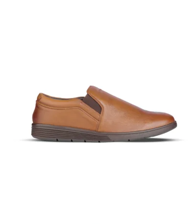 Men's Genuine Leather Slip-On Loafer Shoes in Tan - Side View