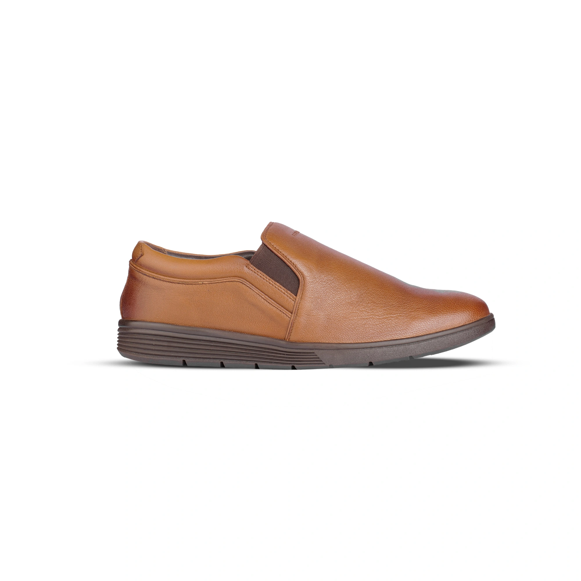 Men Leather Loafer Shoes Tan 38161 - Side View Men's Genuine Leather Slip-On Loafer Shoes in Tan - Side View