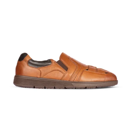 Side Profile View | Men's Classic Tan Leather Slip-On Office Shoes - Side Profile