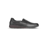 Side Profile View | Men's Black Genuine Leather Dress Slip-On Shoes - Side Profile