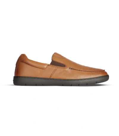 Side Profile View | Men's Lightweight Tan Leather Casual Slip-On Shoes - Side Profile