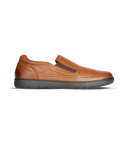 Side Profile View | Men's Classic Tan Leather Slip-On Dress Shoes - Side Profile
