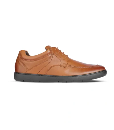 Side Profile View | Men's Lightweight Tan Leather Lace-Up Everyday Shoes - Side Profile