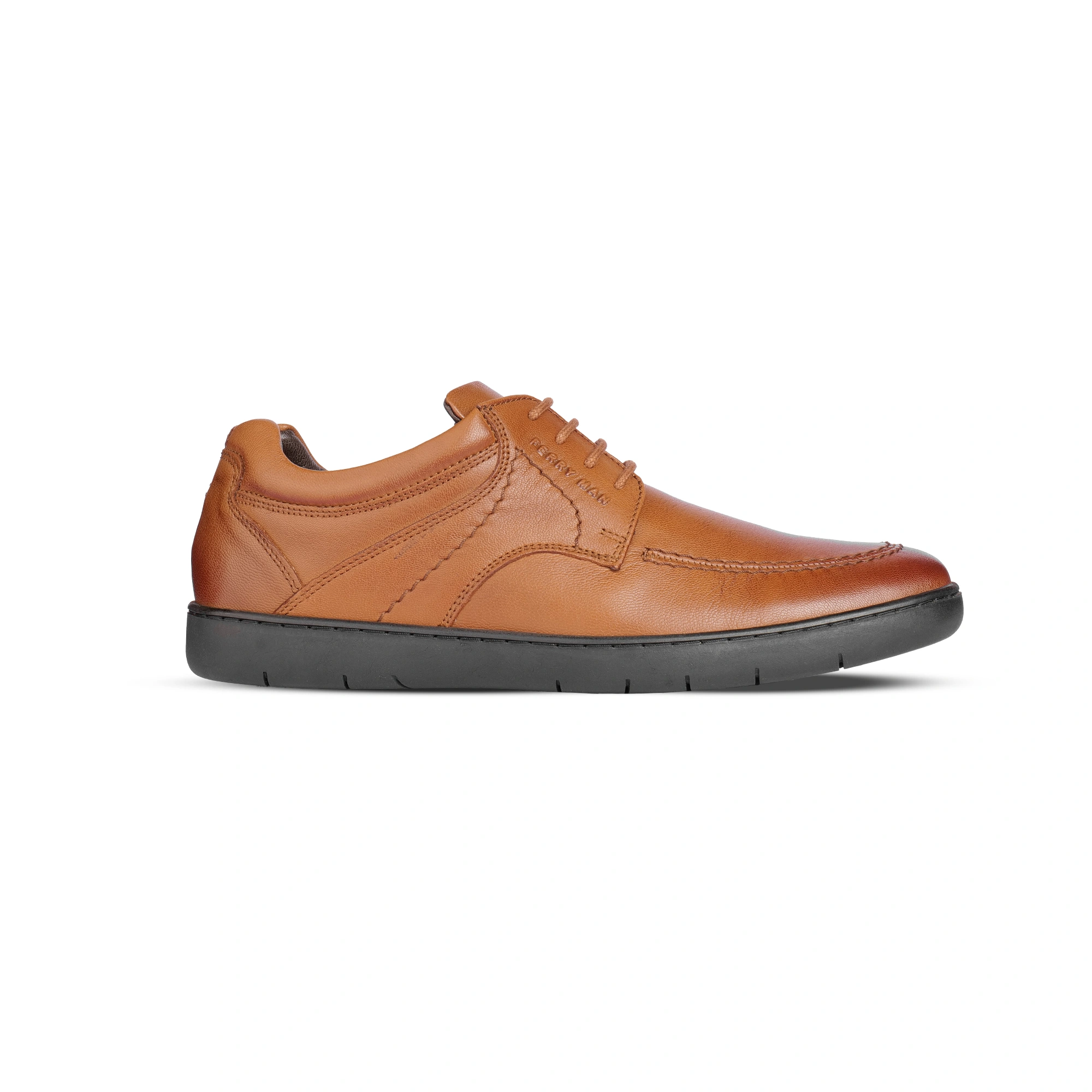 Tan Casual Shoes 56038 - Side View Side Profile View | Men's Lightweight Tan Leather Lace-Up Everyday Shoes - Side Profile