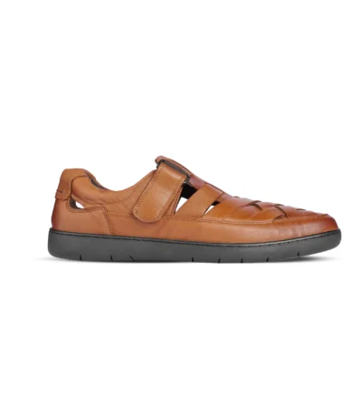 Side Profile View | Men's Breathable Tan Leather Cut-Out Comfort Sandals - Side Profile