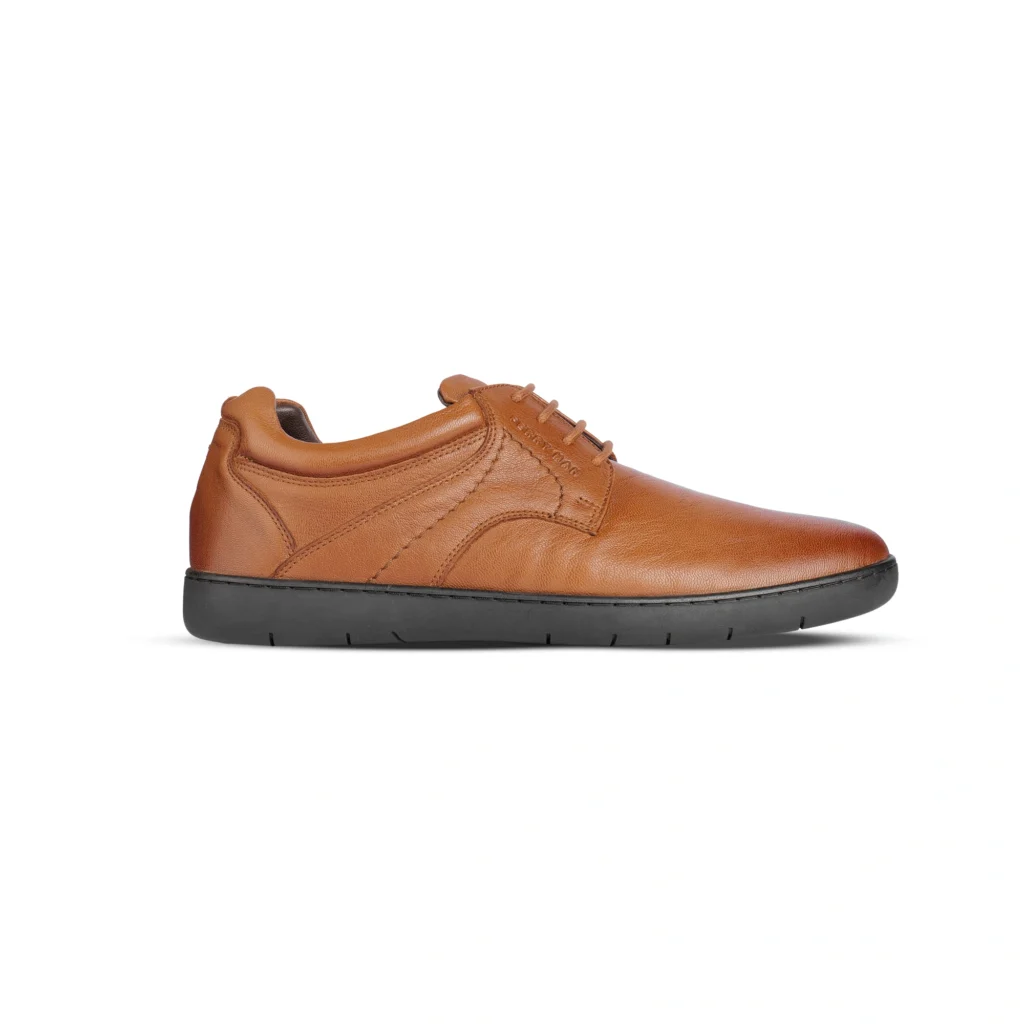 Side Profile View | Men's Tan Genuine Leather Casual Derby Shoes - Side Profile