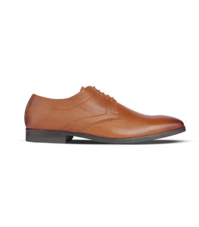 Side Profile View | Men's Tan Leather Lace-Up Business Shoes - Side Profile