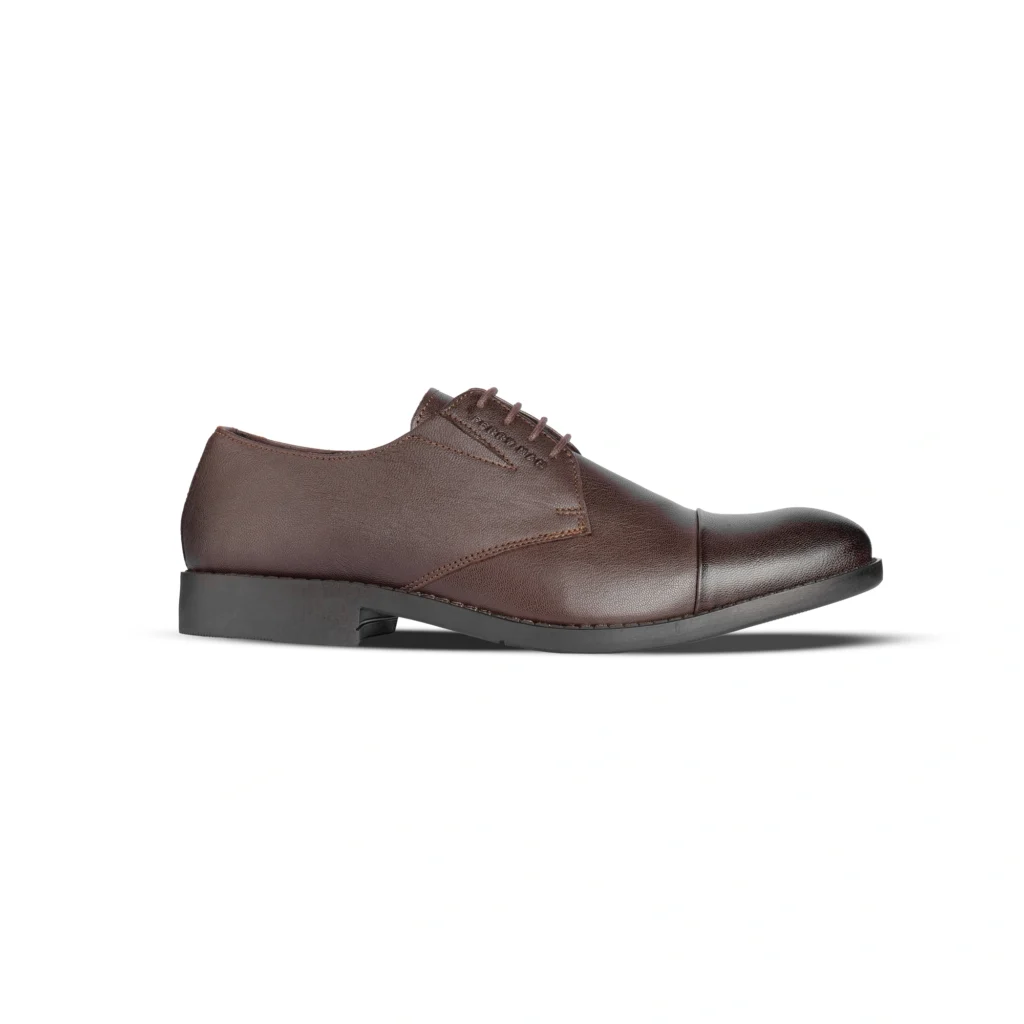Side Profile View | Men's Brown Genuine Leather Office Derby Shoes - Side Profile