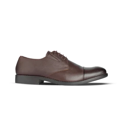 Side Profile View | Men's Brown Genuine Leather Office Derby Shoes - Side Profile