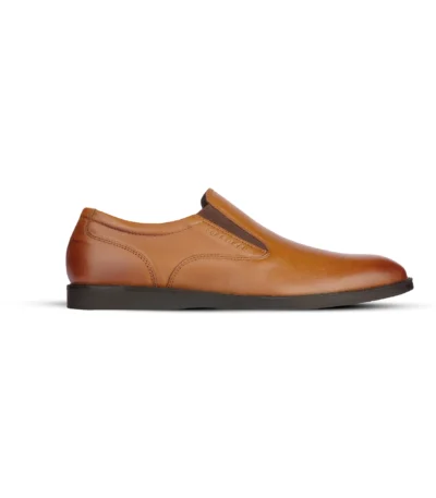 Side Profile View | Men's Classic Tan Leather Slip-On Dress Shoes - Side Profile